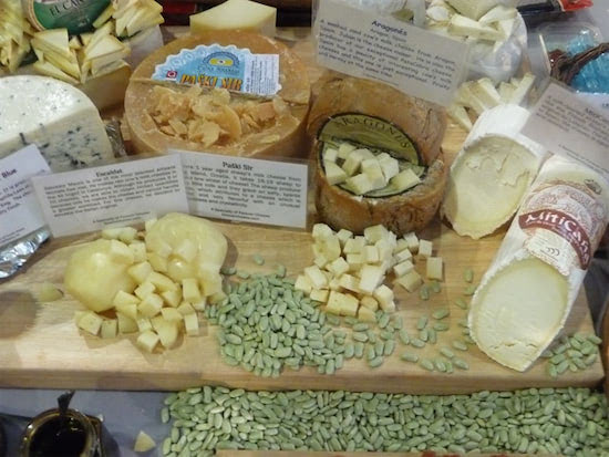 Cheeses and seeds.