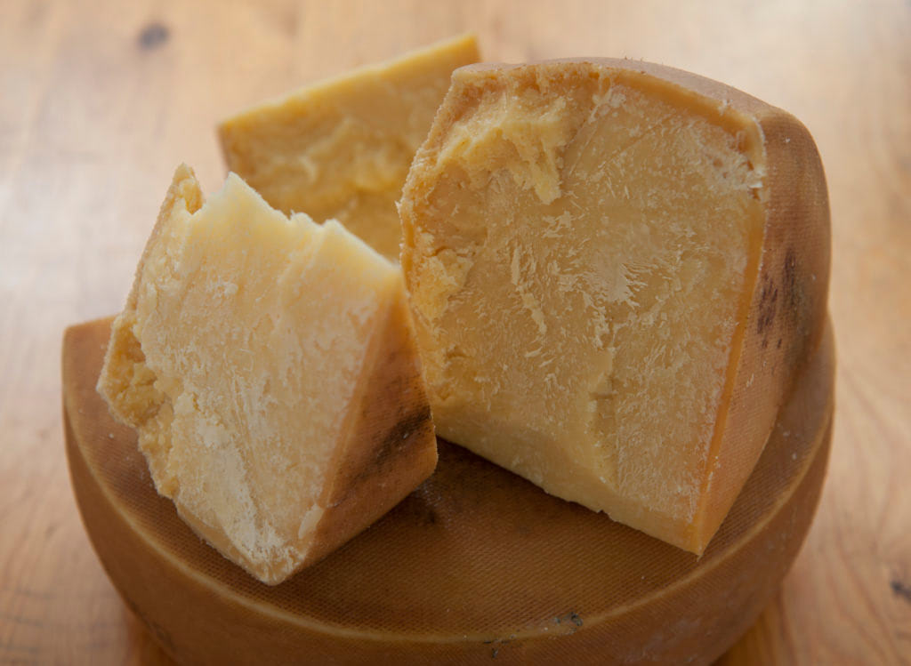 Sliced cow's milk cheese.