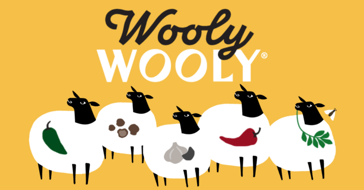 Wooly Wooly logo with 5 sheep below