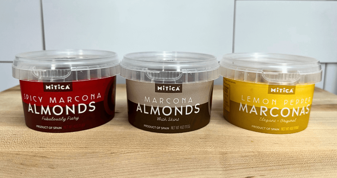 Three minitubs of marcona almonds